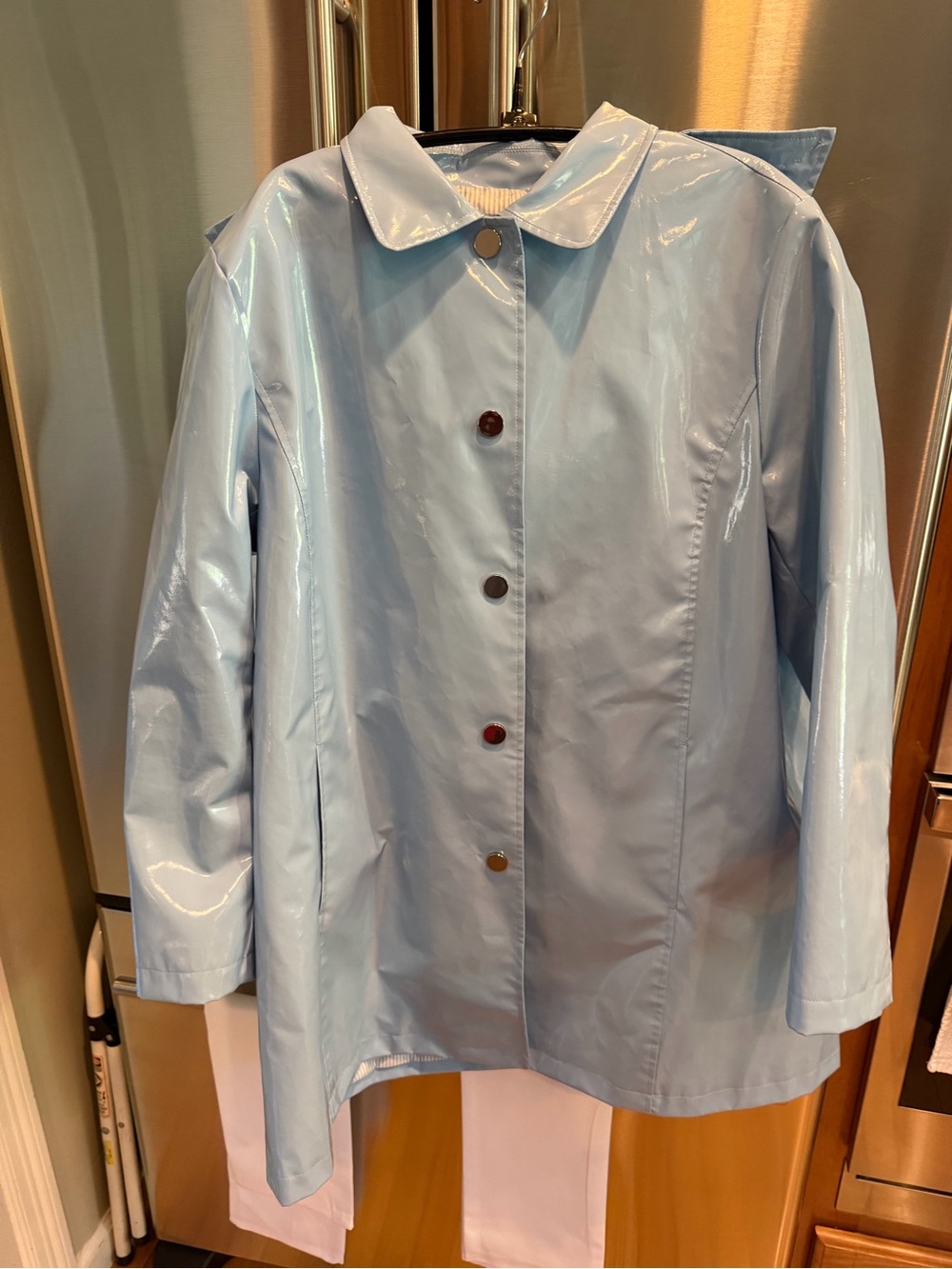 Jane Post Light Blue Glossy Vinyl Trench Coat